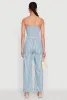 Smocked Tie Waist Belted Pinstripe Jumpsuit sold by Rainbow