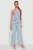 Smocked Tie Waist Belted Pinstripe Jumpsuit sold by Rainbow