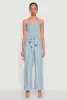 Smocked Tie Waist Belted Pinstripe Jumpsuit sold by Rainbow
