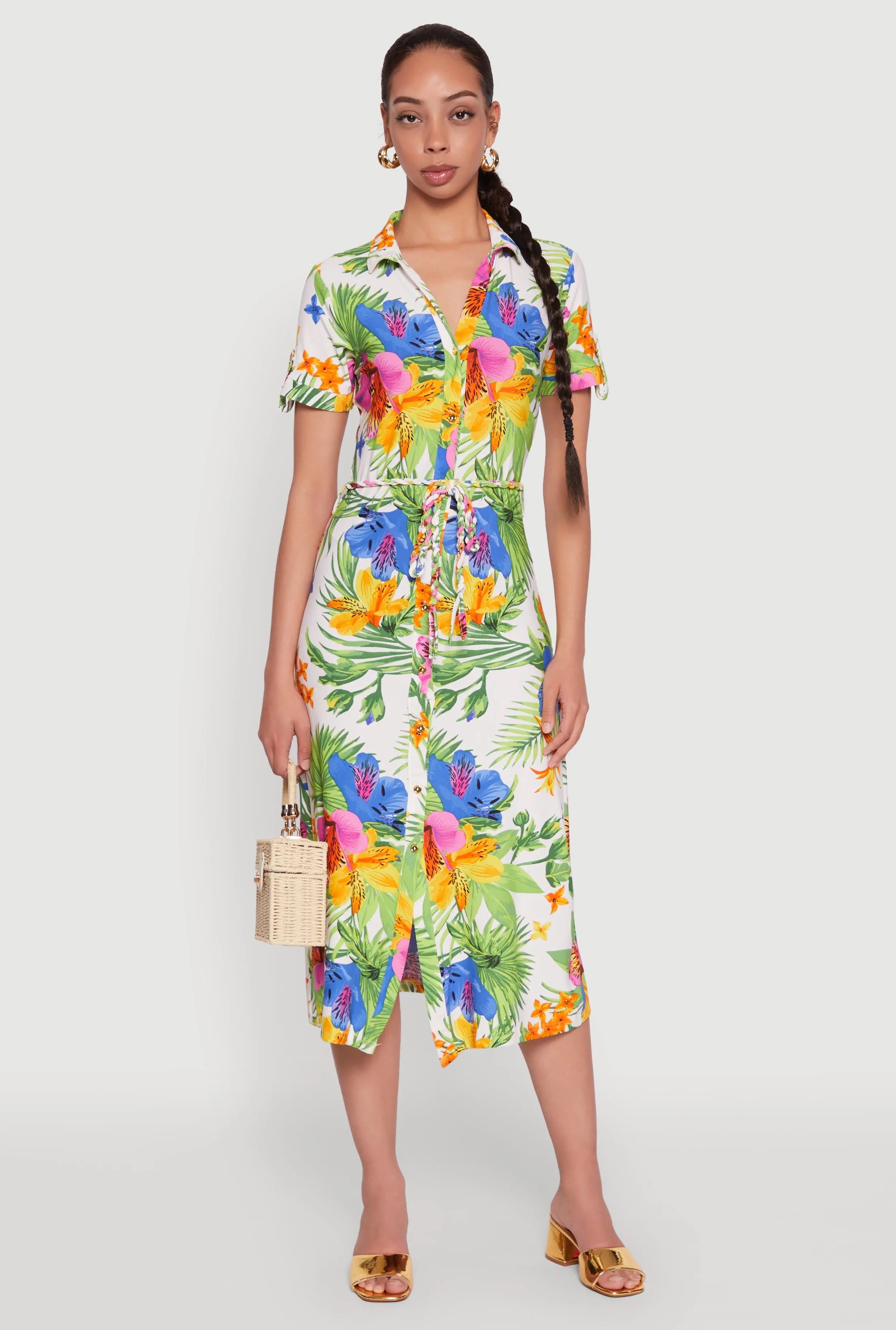 Tropical Floral Print Tie Waist Belted Dress sold by Rainbow product image thumbnail 2
