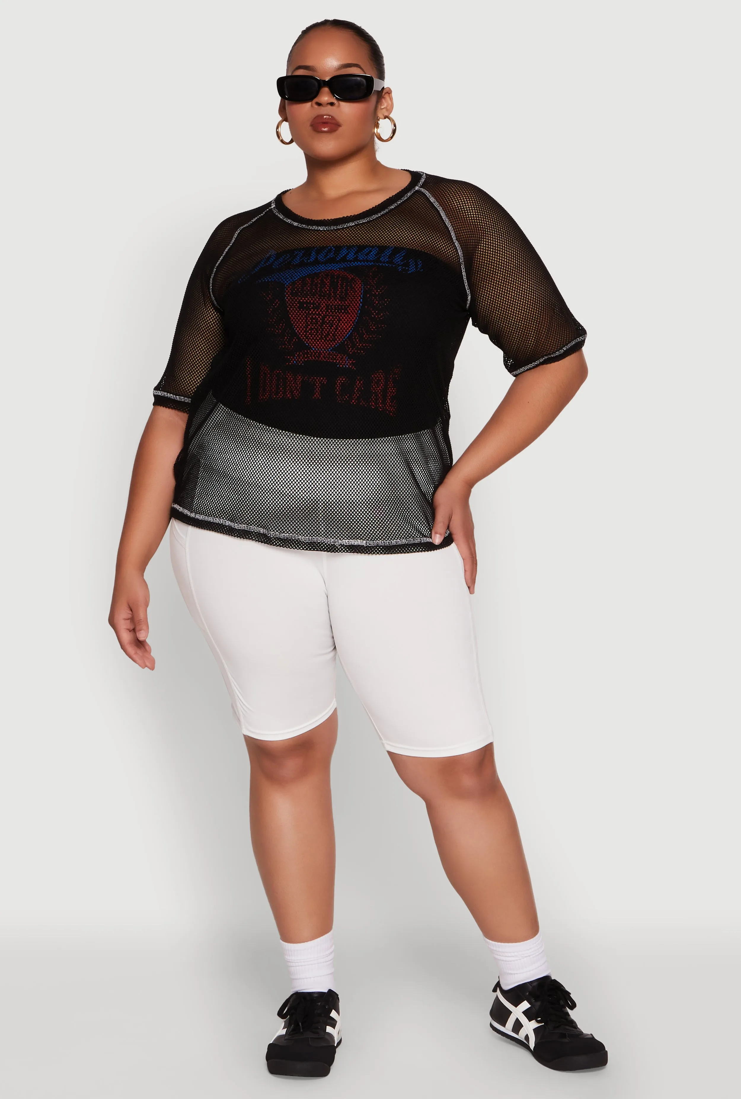 Plus Size Personally I Dont Care Fishnet Top sold by Rainbow