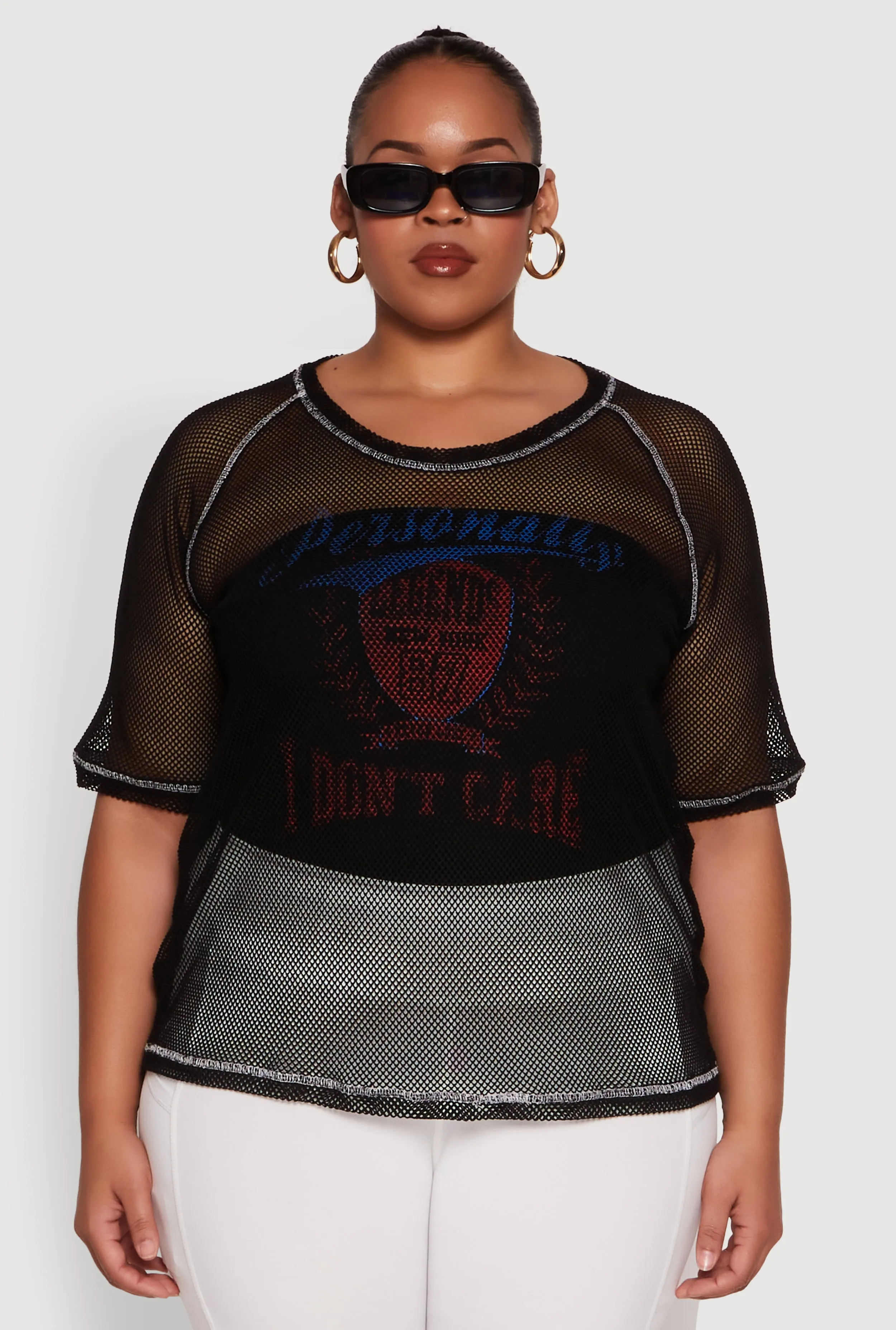 Plus Size Personally I Dont Care Fishnet Top sold by Rainbow product image thumbnail 2