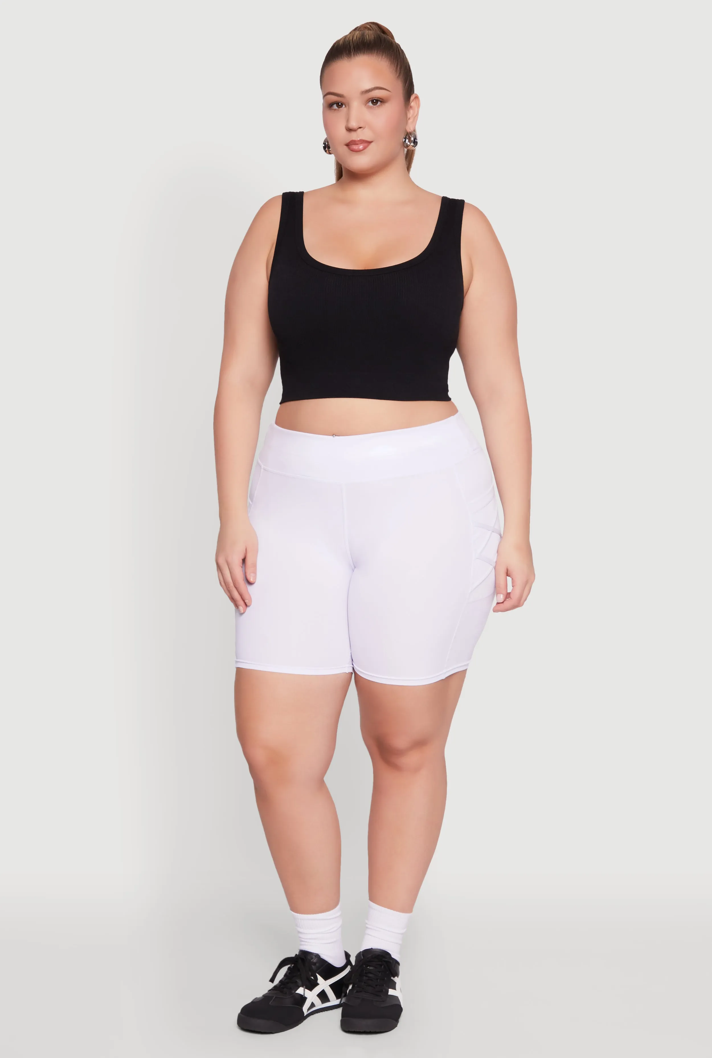 Plus Size Caged Mesh Cell Phone Pocket Biker Shorts sold by Rainbow