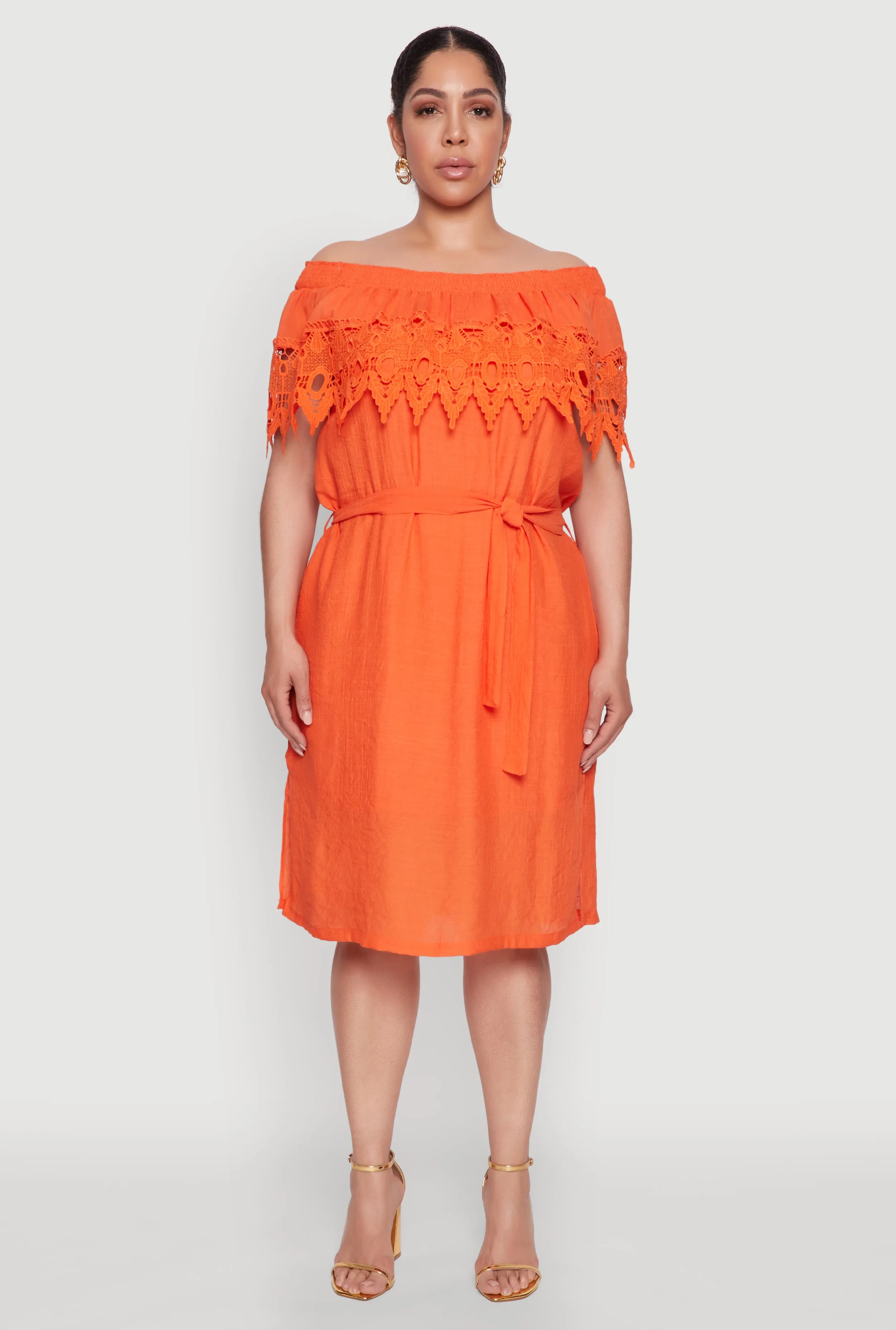 Plus Size Crochet Overlay Off The Shoulder Dress sold by Rainbow product image thumbnail 2