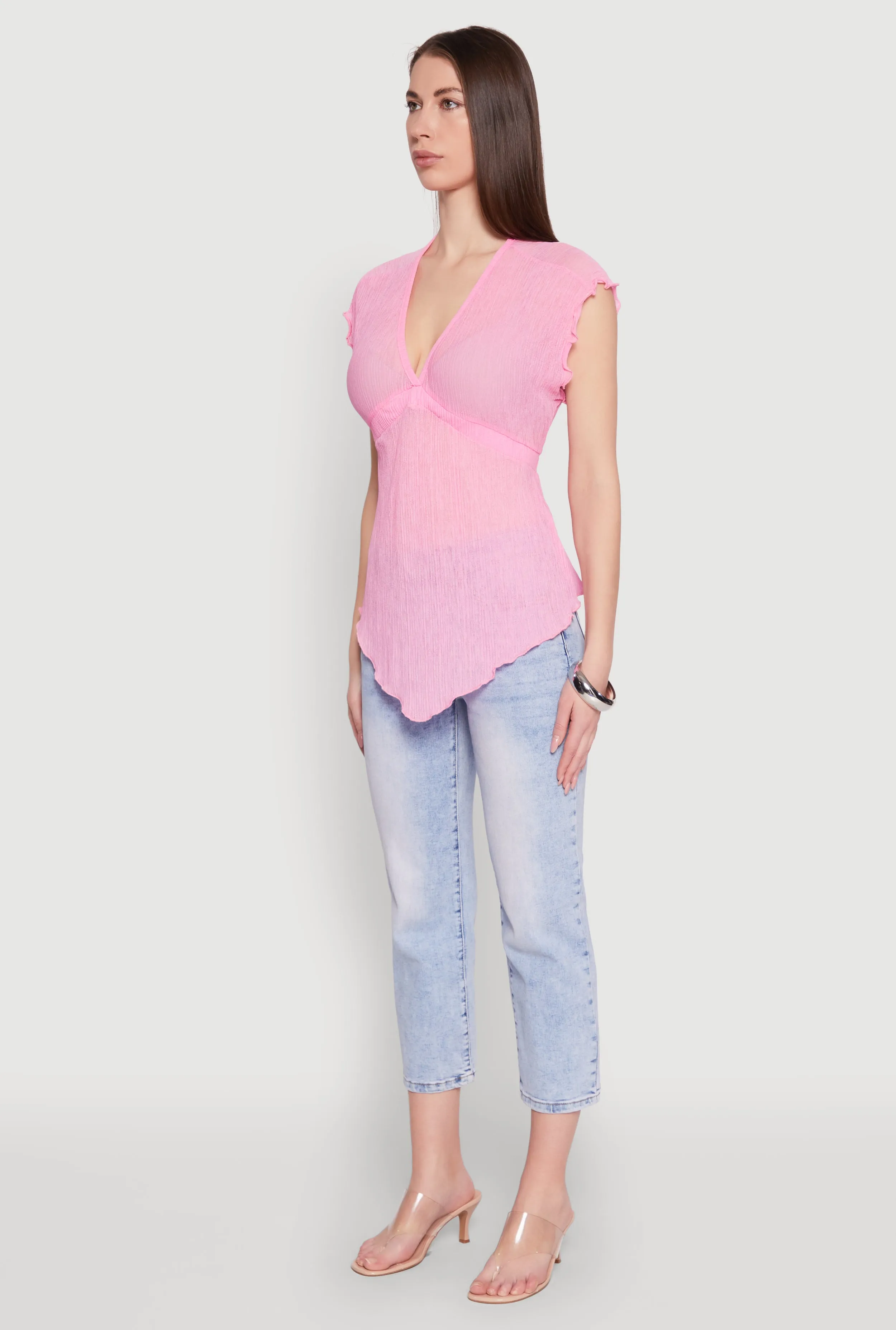 V Neck Lettuce Edge Hanky Hem Blouse sold by Rainbow product image thumbnail 5