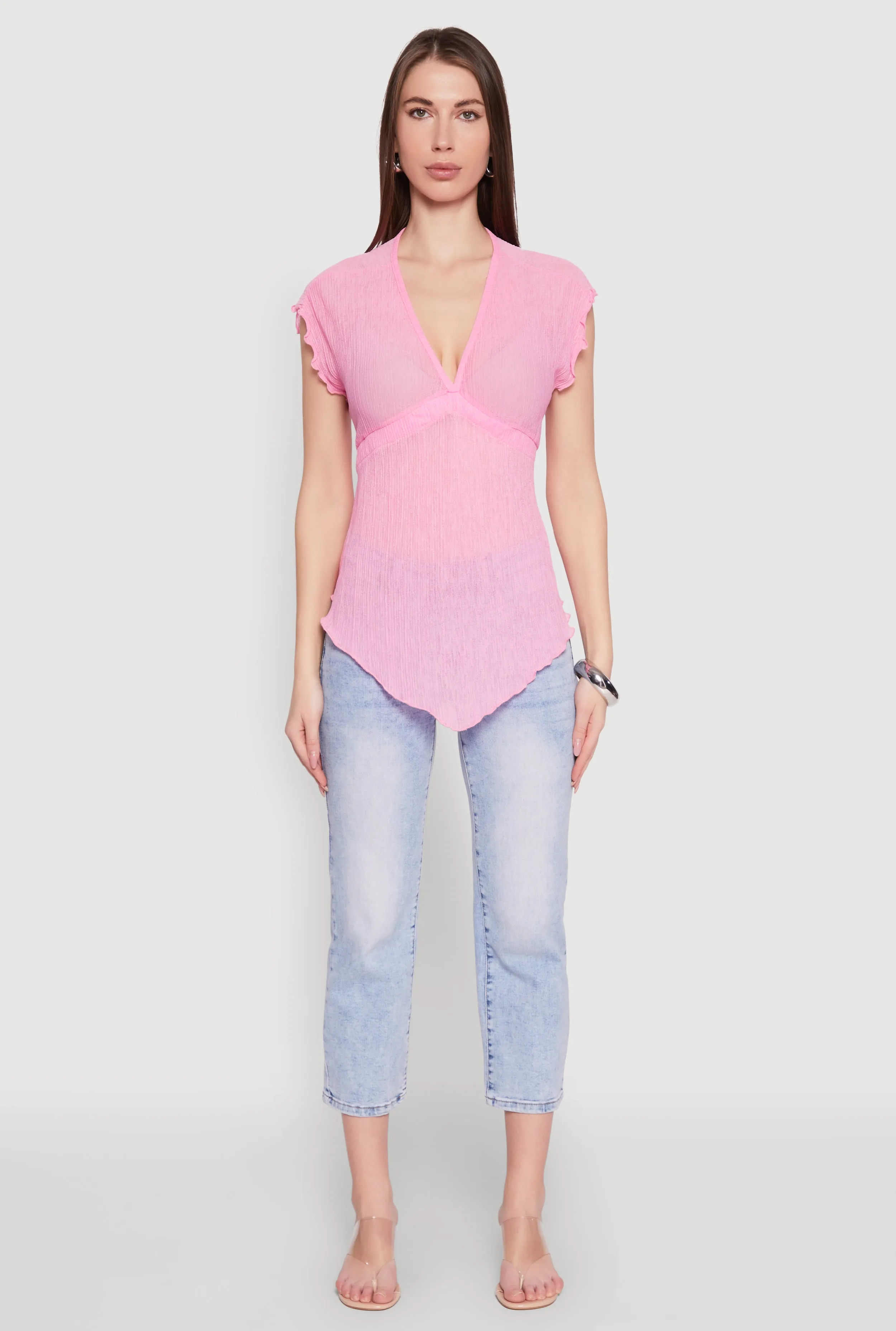 V Neck Lettuce Edge Hanky Hem Blouse sold by Rainbow product image thumbnail 3