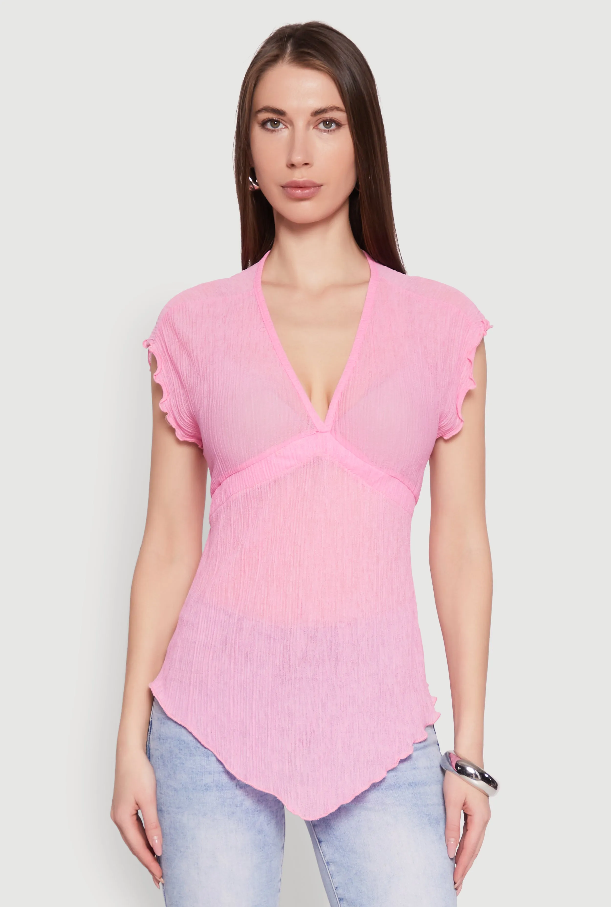 V Neck Lettuce Edge Hanky Hem Blouse sold by Rainbow product image thumbnail 2