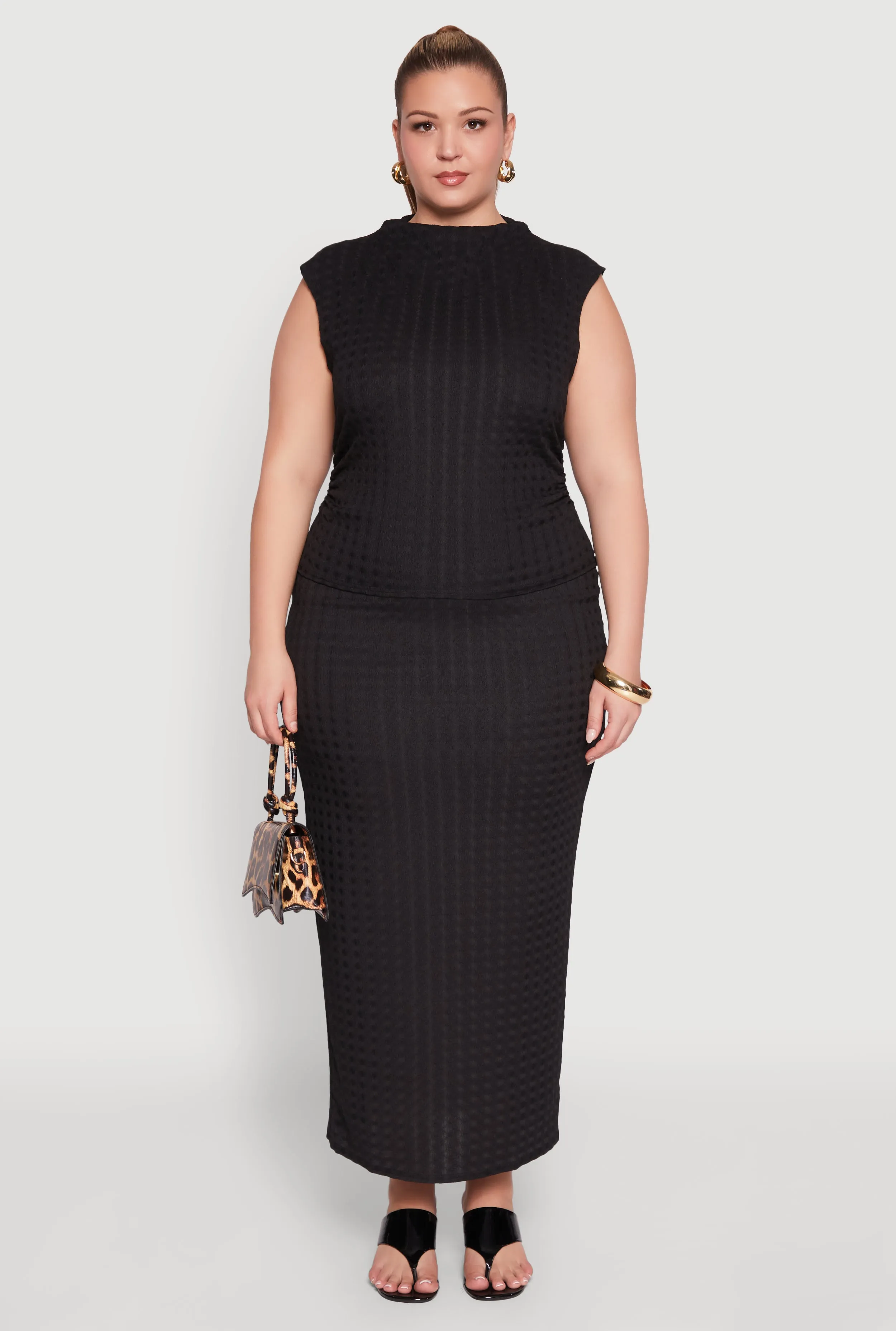 Plus Size High Waist Textured Knit Maxi Skirt sold by Rainbow product image thumbnail 2