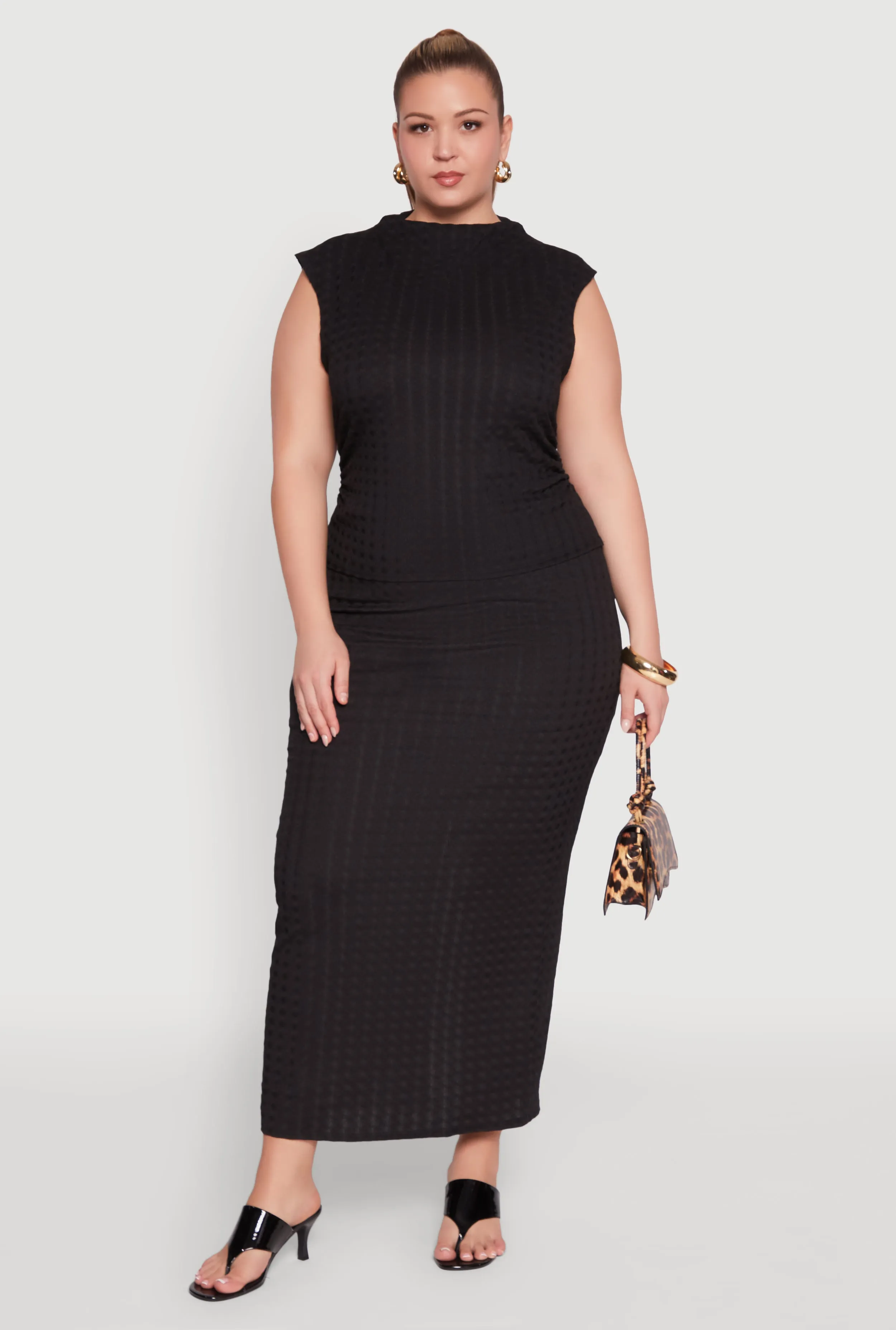 Plus Size High Waist Textured Knit Maxi Skirt sold by Rainbow