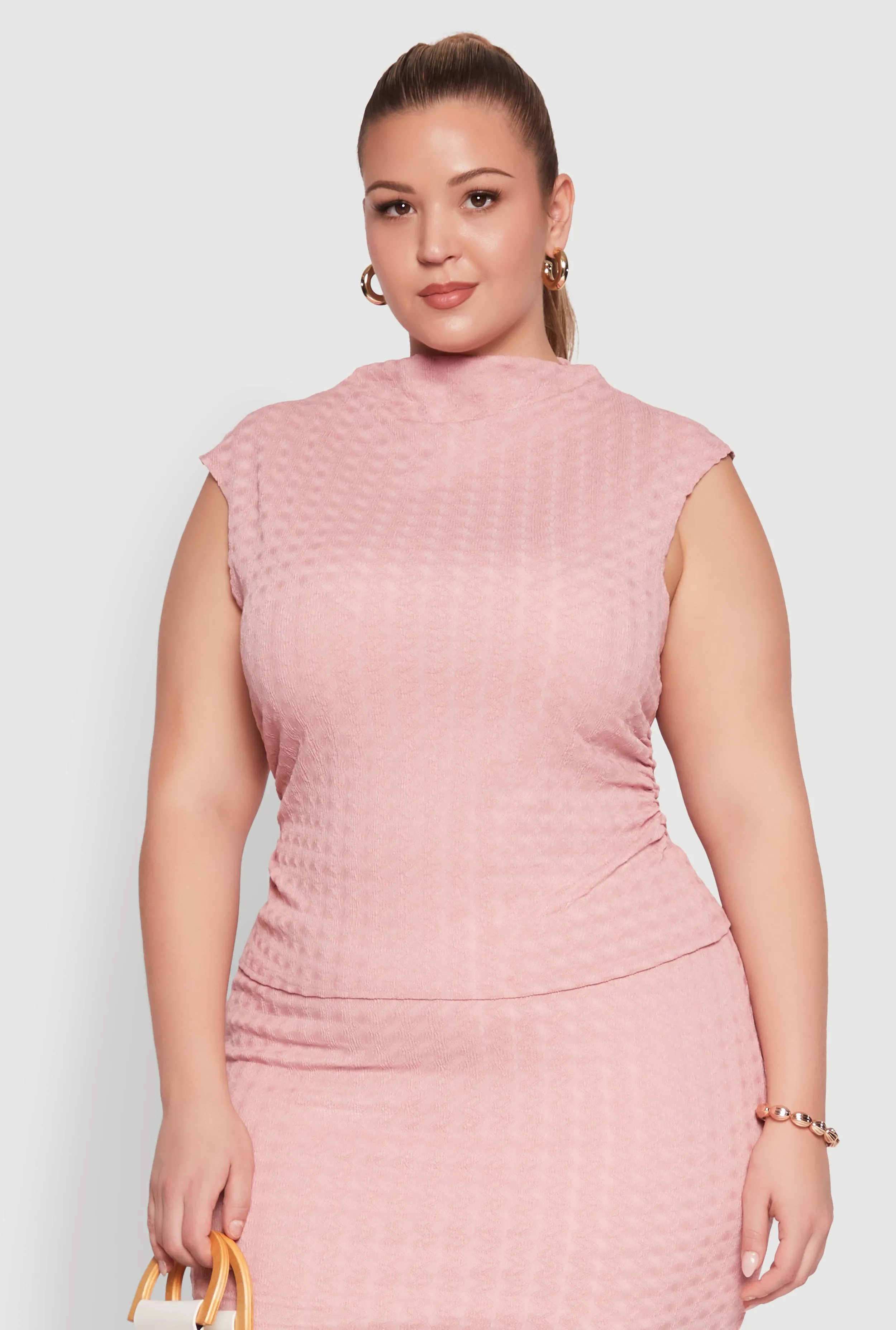 Plus Size Textured Knit Mock Neck Tank Top sold by Rainbow