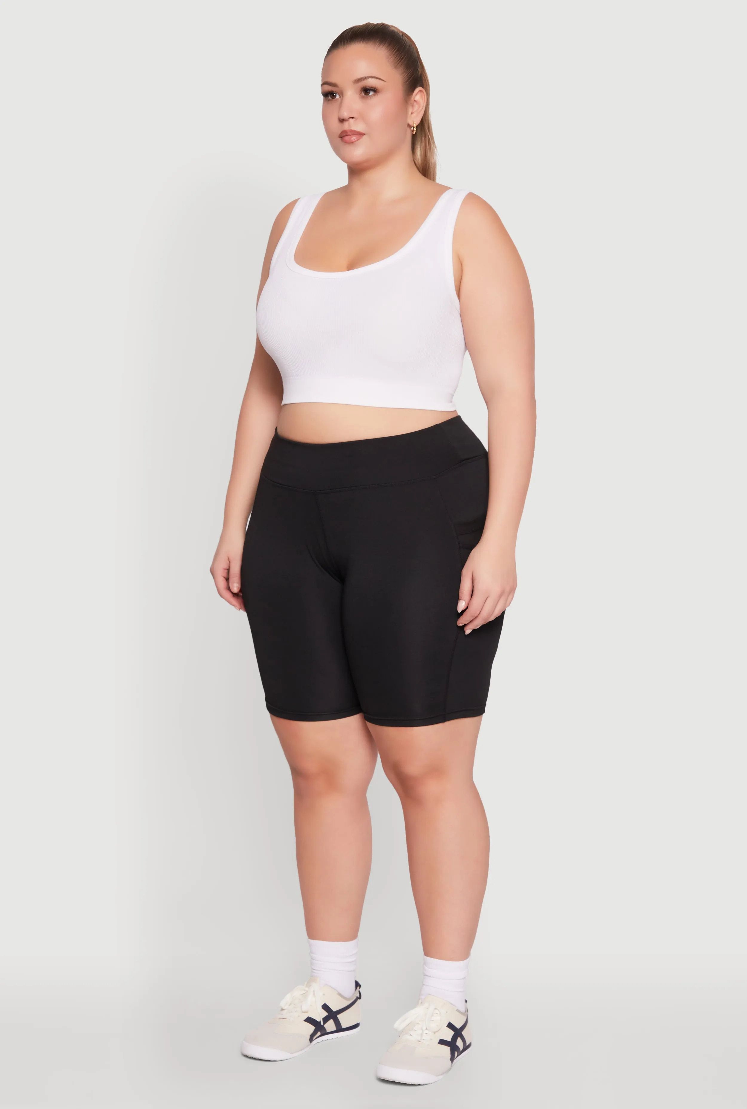 Plus Size Caged Mesh Cell Phone Pocket Biker Shorts sold by Rainbow product image thumbnail 3