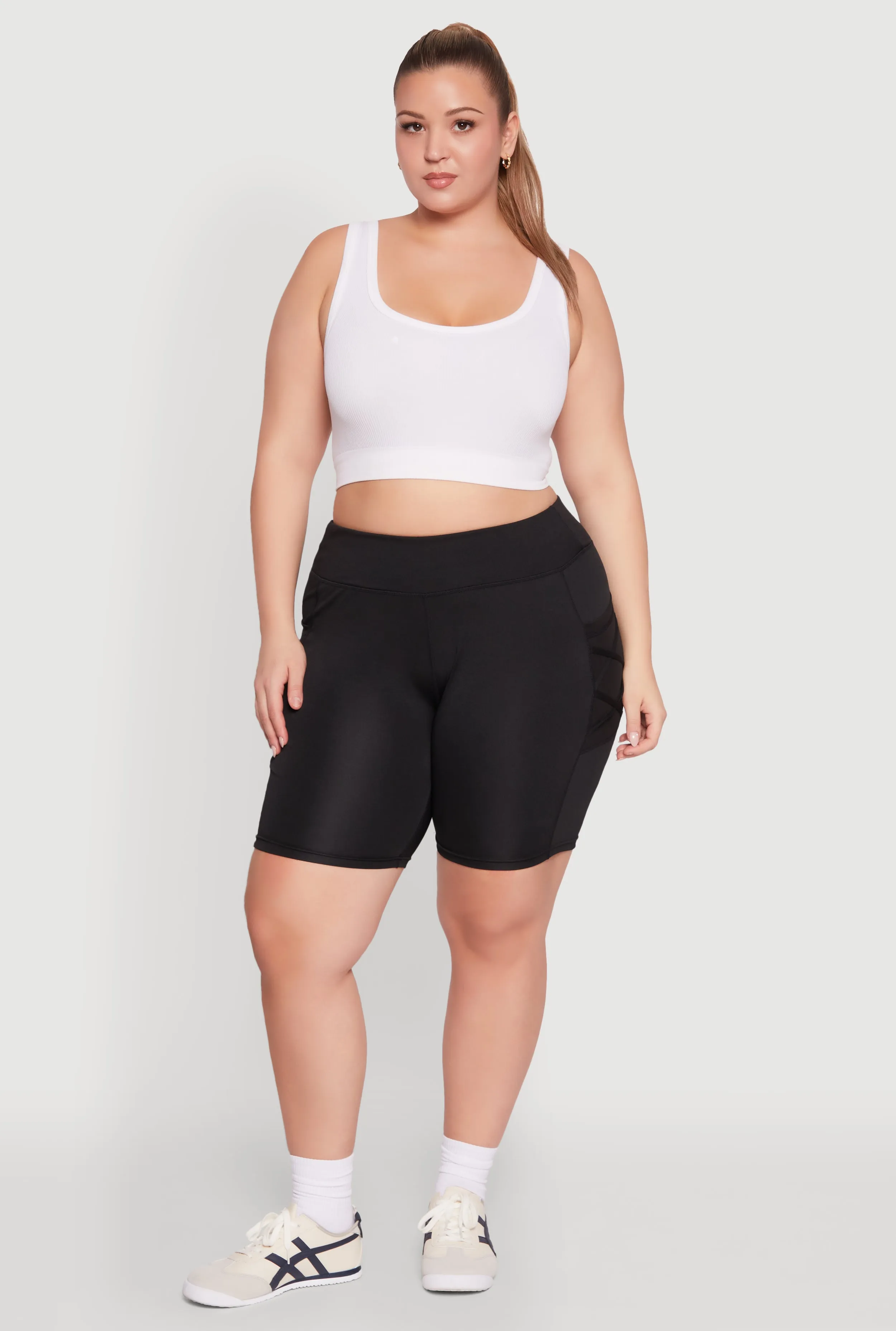 Plus Size Caged Mesh Cell Phone Pocket Biker Shorts sold by Rainbow