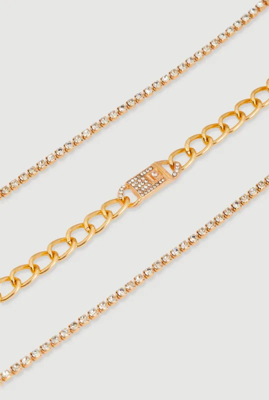 Cubic Zirconia Buckle Charm Anklet Trio sold by Rainbow