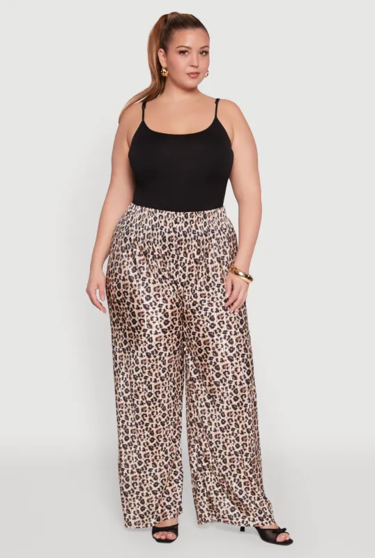 Plus Size Plisse Leopard Print Palazzo Pants sold by Rainbow