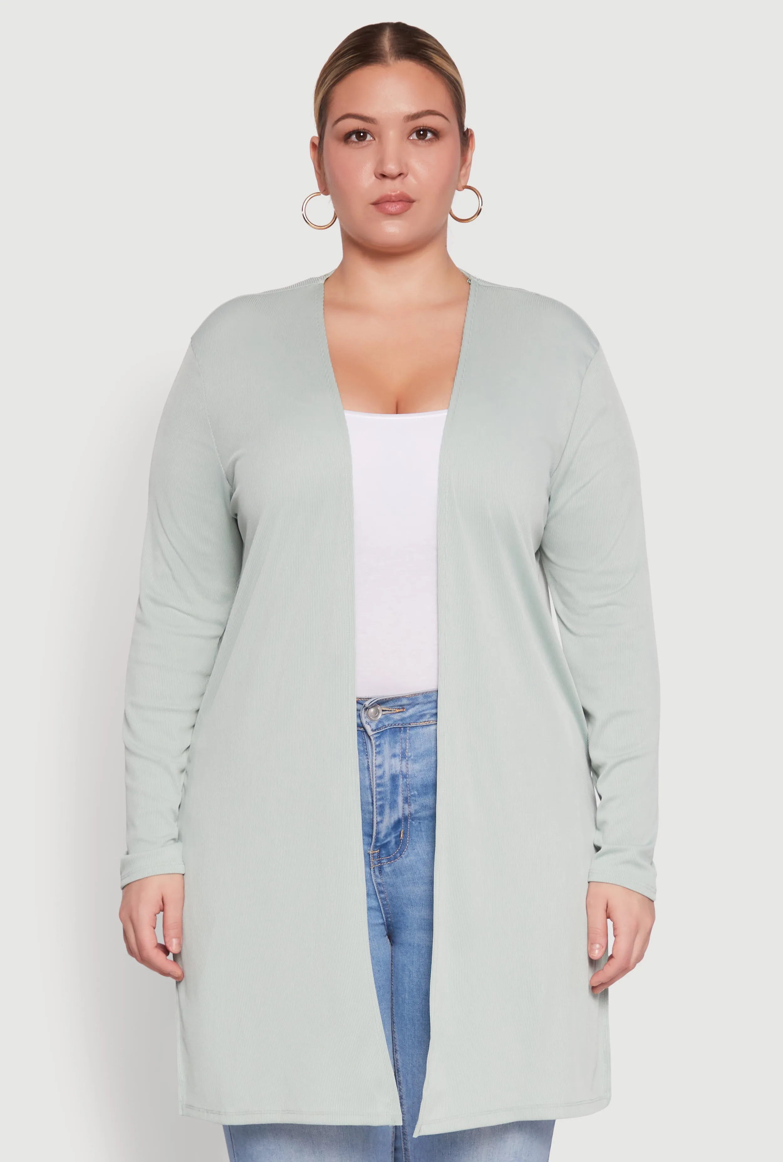Plus Size Rib Knit Long Sleeve Duster sold by Rainbow product image thumbnail 2