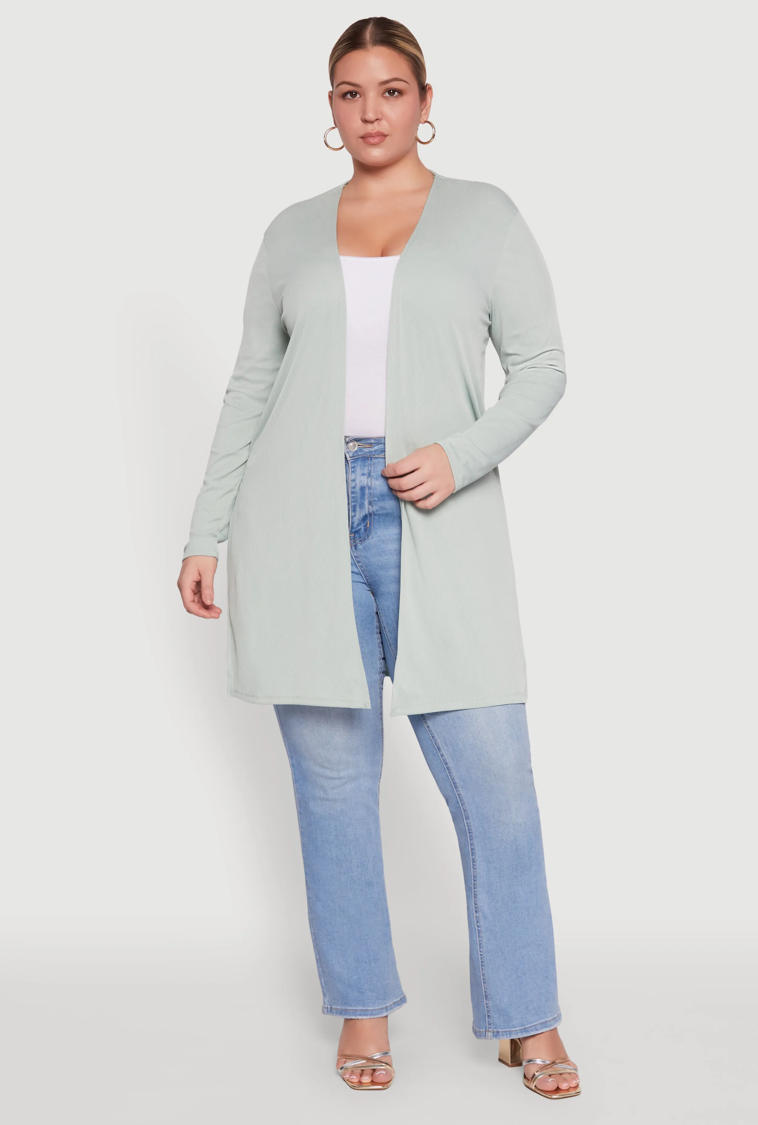 Plus Size Rib Knit Long Sleeve Duster sold by Rainbow