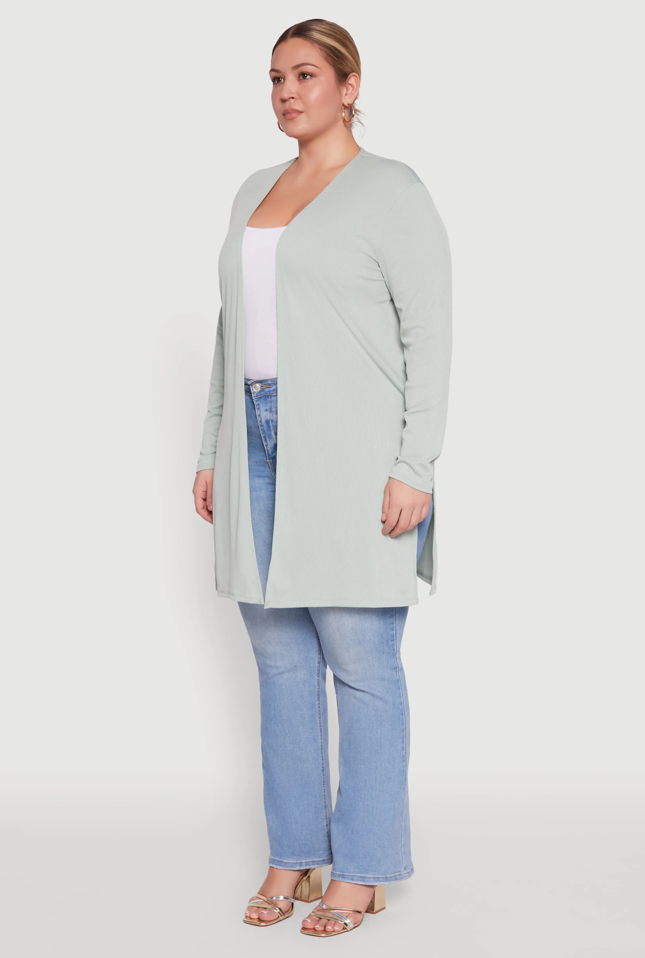 Plus Size Rib Knit Long Sleeve Duster sold by Rainbow product image thumbnail 5