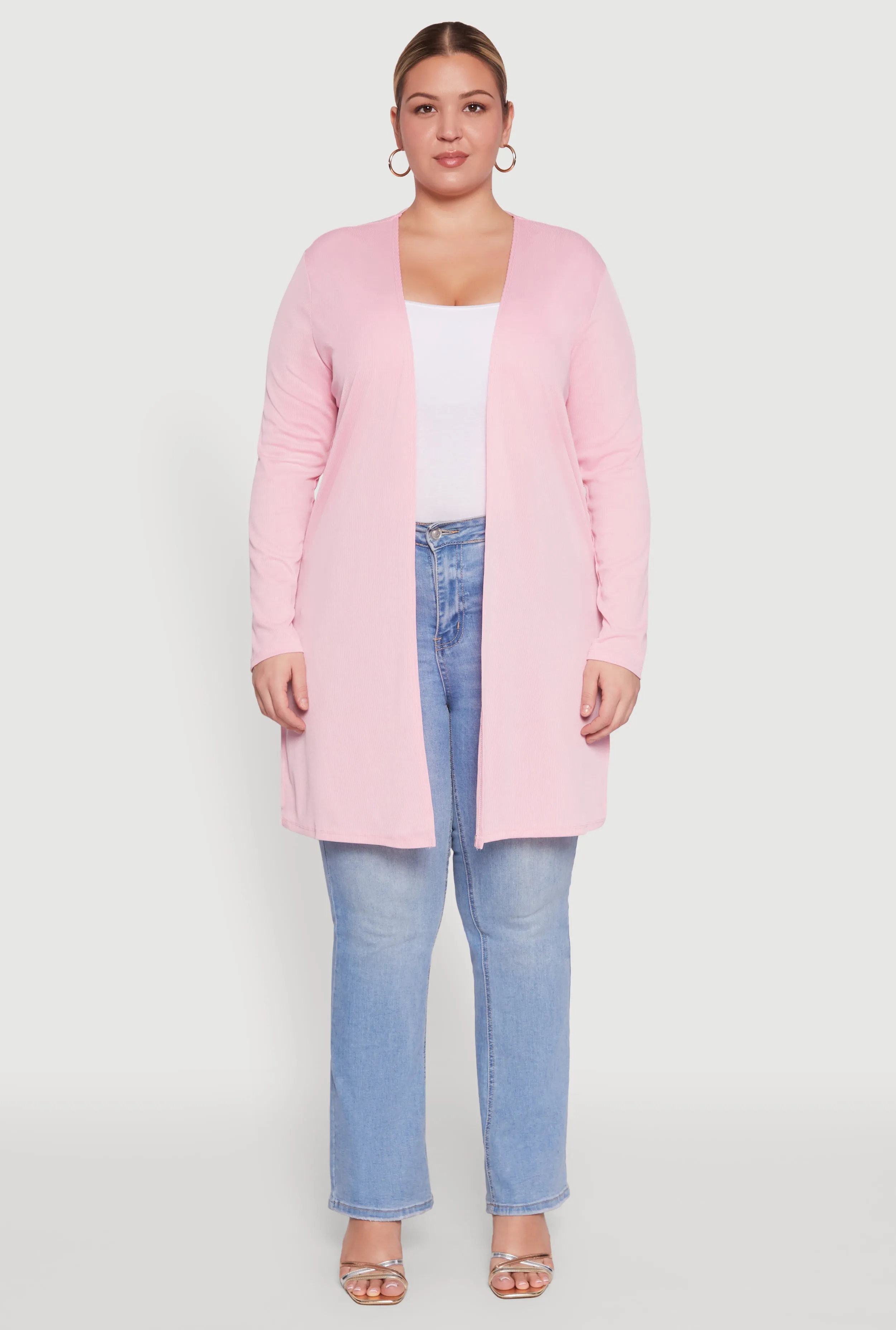 Plus Size Rib Knit Long Sleeve Duster sold by Rainbow