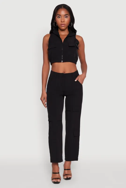 High Waisted Wide Leg Stretch Cargo Pants sold by Rainbow
