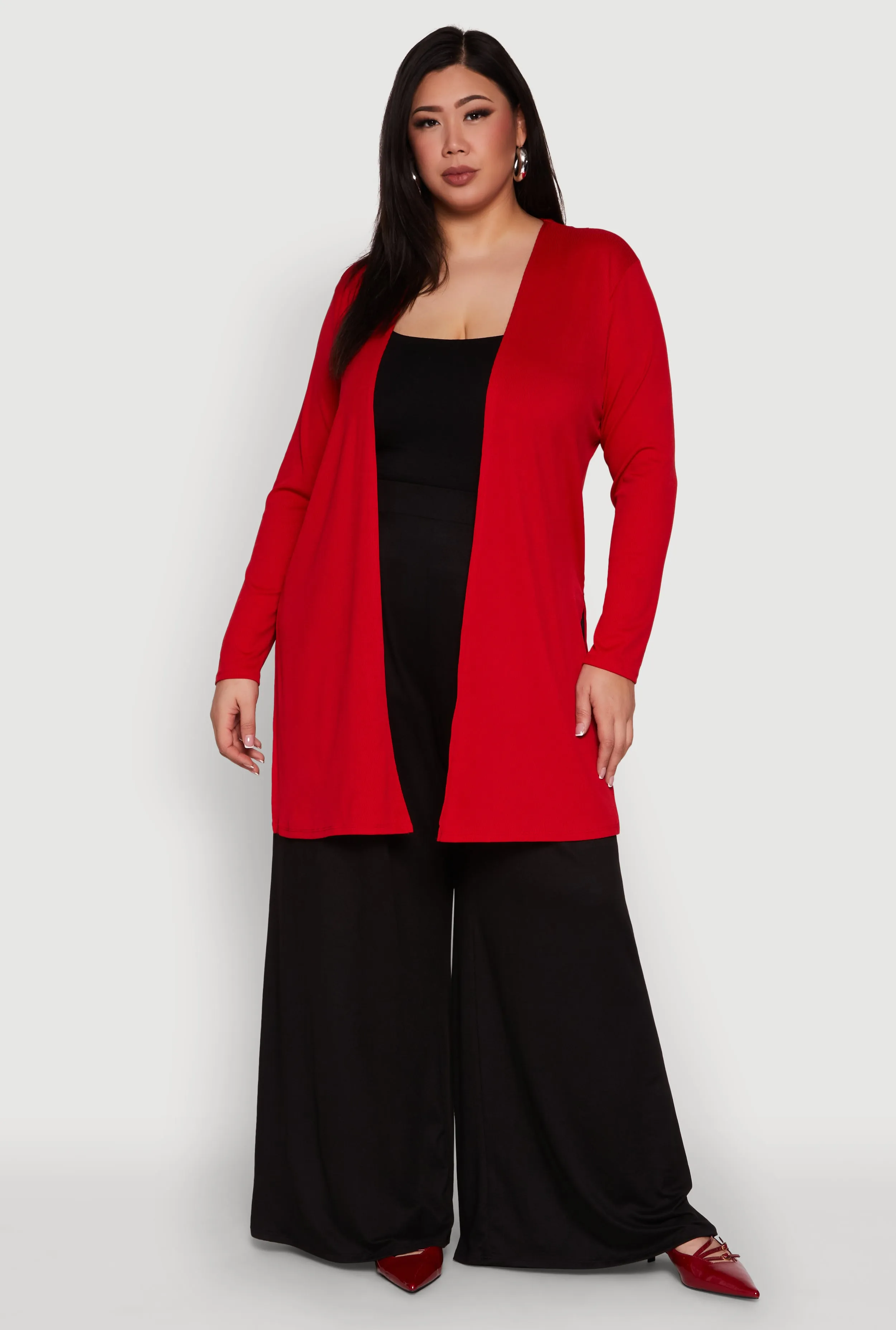Plus Size Rib Knit Long Sleeve Duster sold by Rainbow