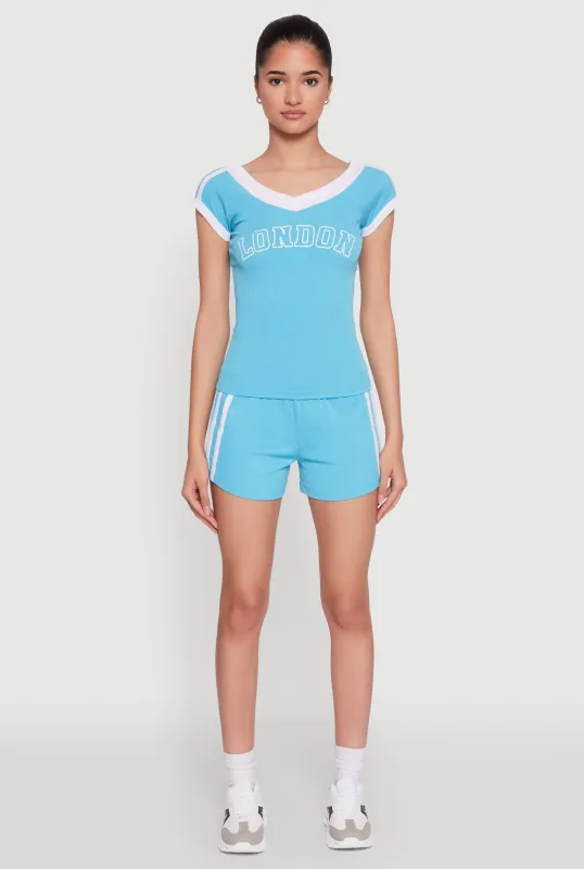 High Waisted Varsity Stripe Bike Shorts sold by Rainbow