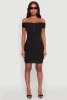 Rib Knit Faux Button Off Shoulder Bodycon Dress sold by Rainbow