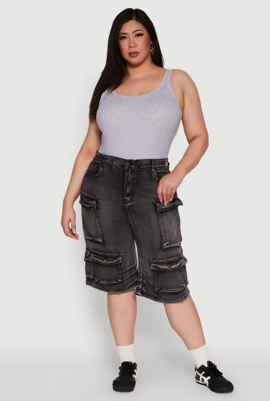 Plus Size Daisy Denim Cargo Pocket Bermuda Shorts sold by Rainbow