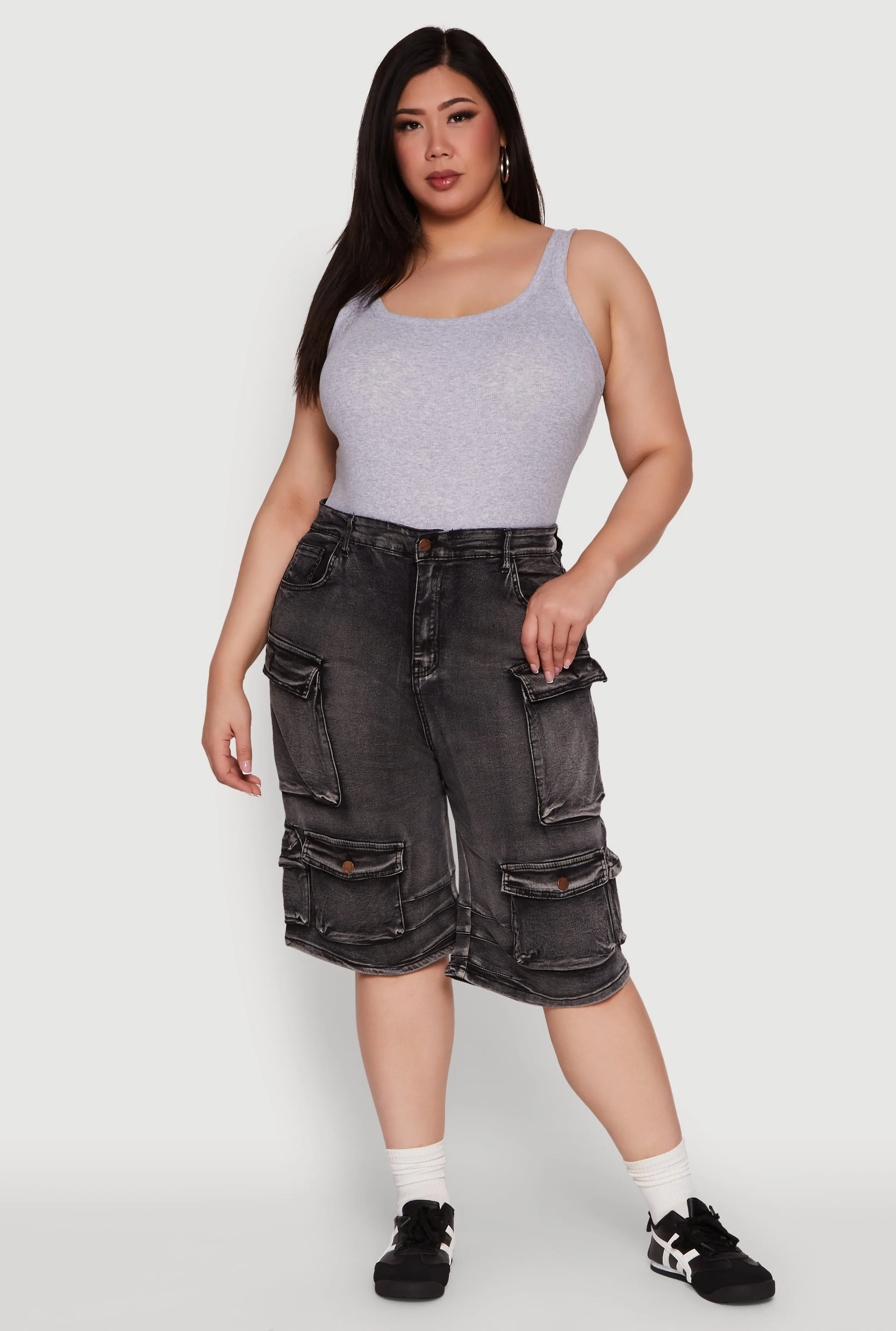 Plus Size Daisy Denim Cargo Pocket Bermuda Shorts sold by Rainbow