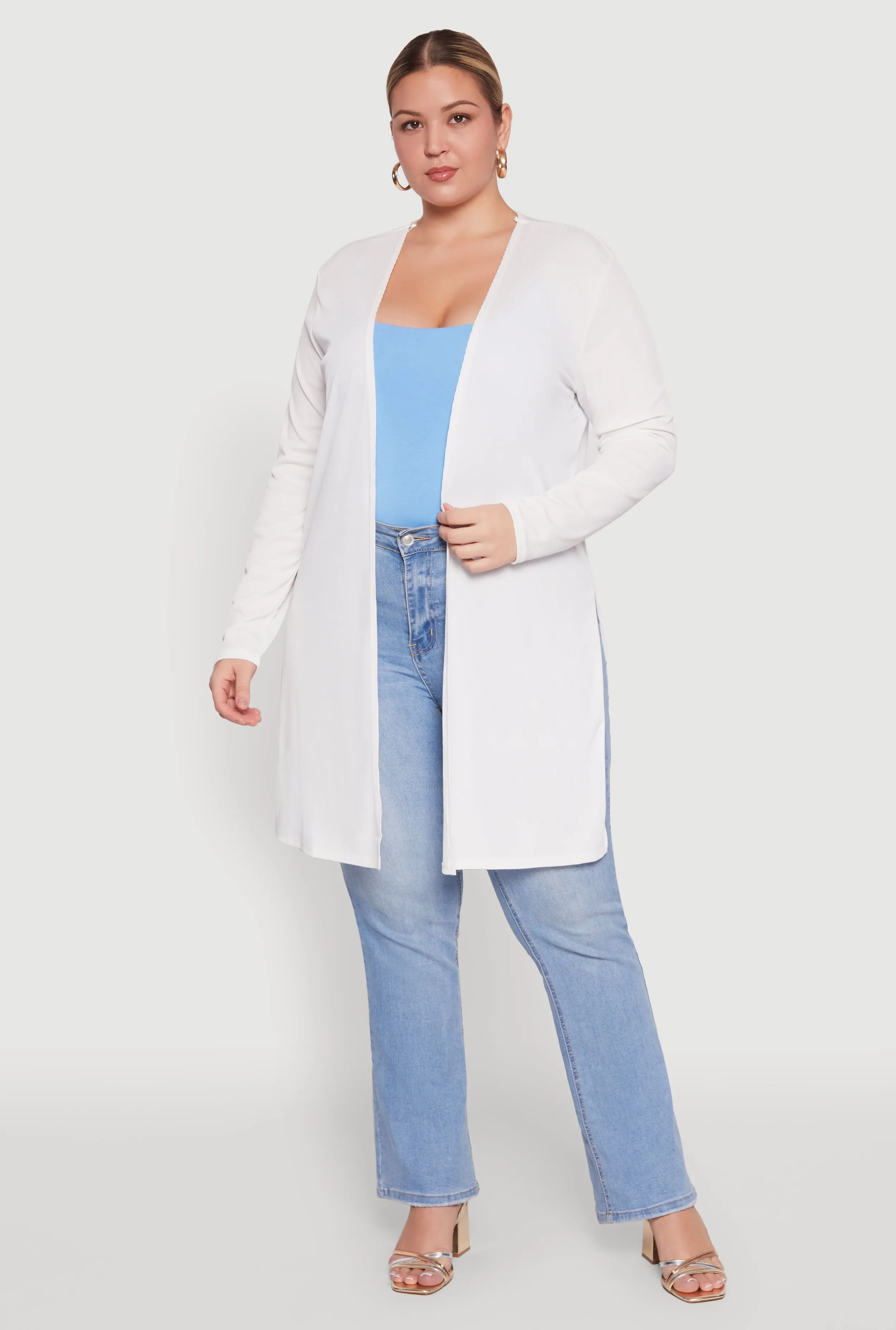 Plus Size Rib Knit Long Sleeve Duster sold by Rainbow