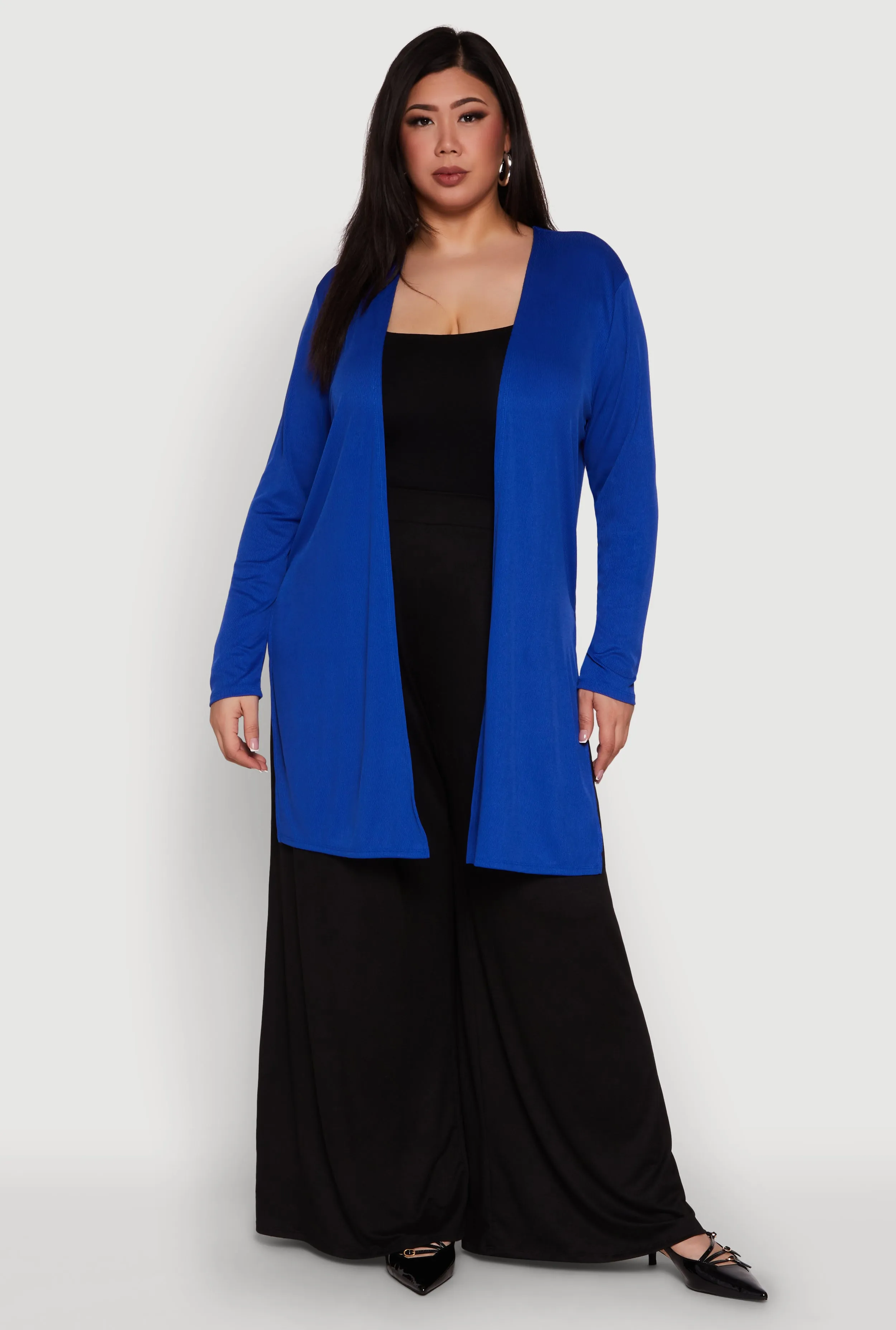Plus Size Rib Knit Long Sleeve Duster sold by Rainbow
