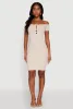Rib Knit Faux Button Off Shoulder Bodycon Dress sold by Rainbow