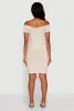 Rib Knit Faux Button Off Shoulder Bodycon Dress sold by Rainbow