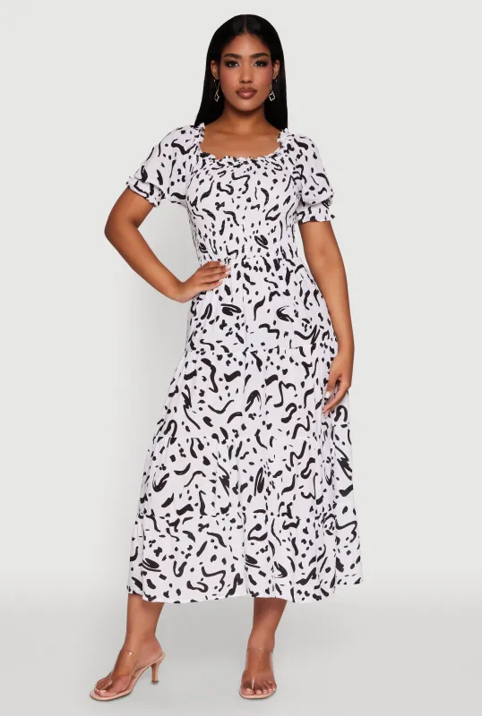 Patterned Smocked Maxi Peasant Dress sold by Rainbow