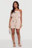 Tie Waist Belted Striped Strapless Cargo Romper sold by Rainbow