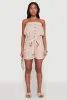 Tie Waist Belted Striped Strapless Cargo Romper sold by Rainbow