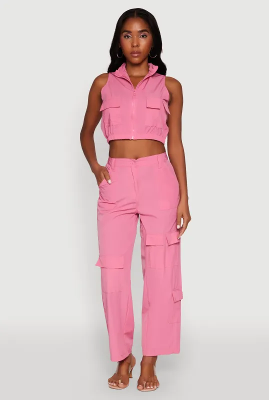 High Waisted Wide Leg Stretch Cargo Pants sold by Rainbow