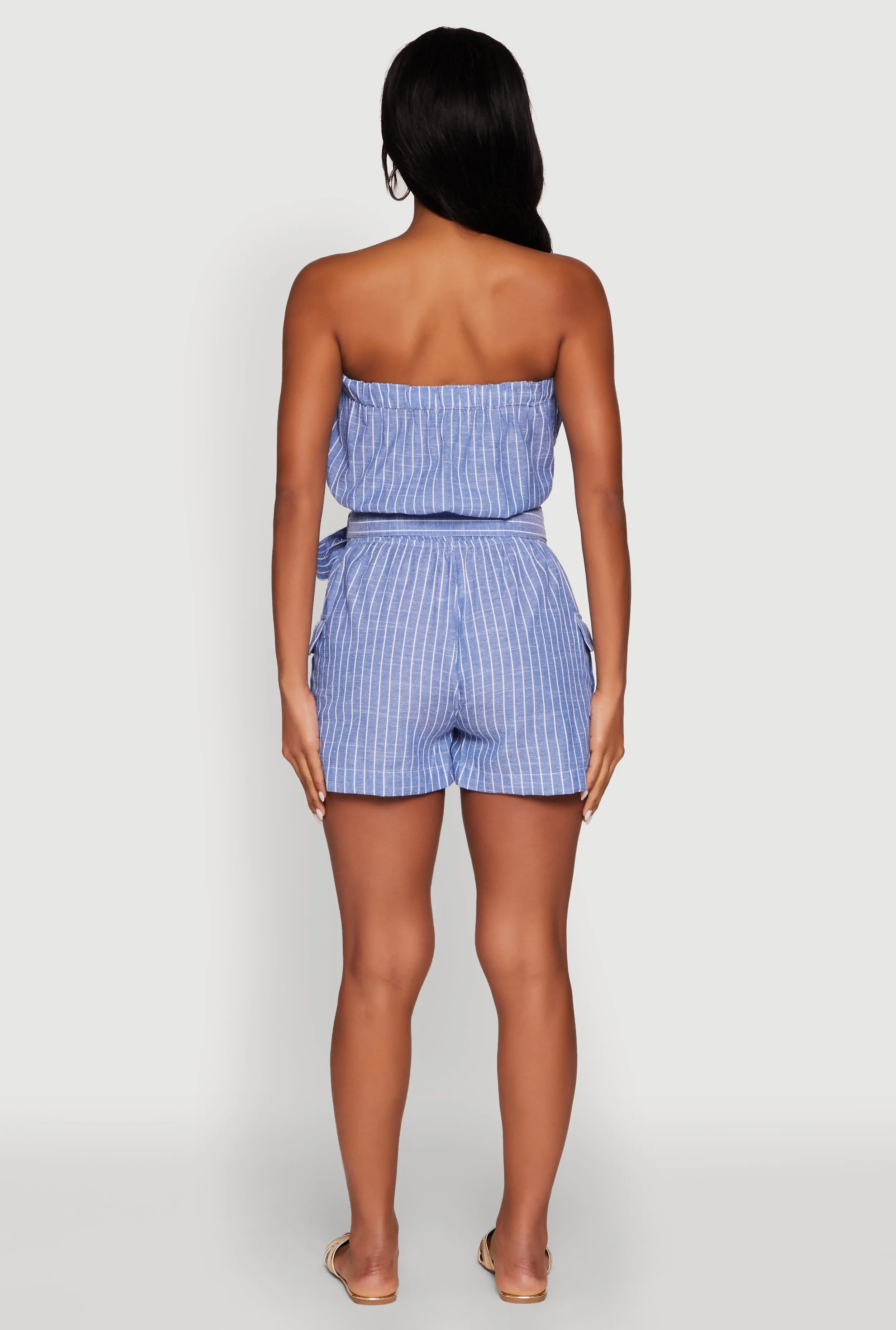 Tie Waist Belted Striped Strapless Cargo Romper sold by Rainbow product image thumbnail 5