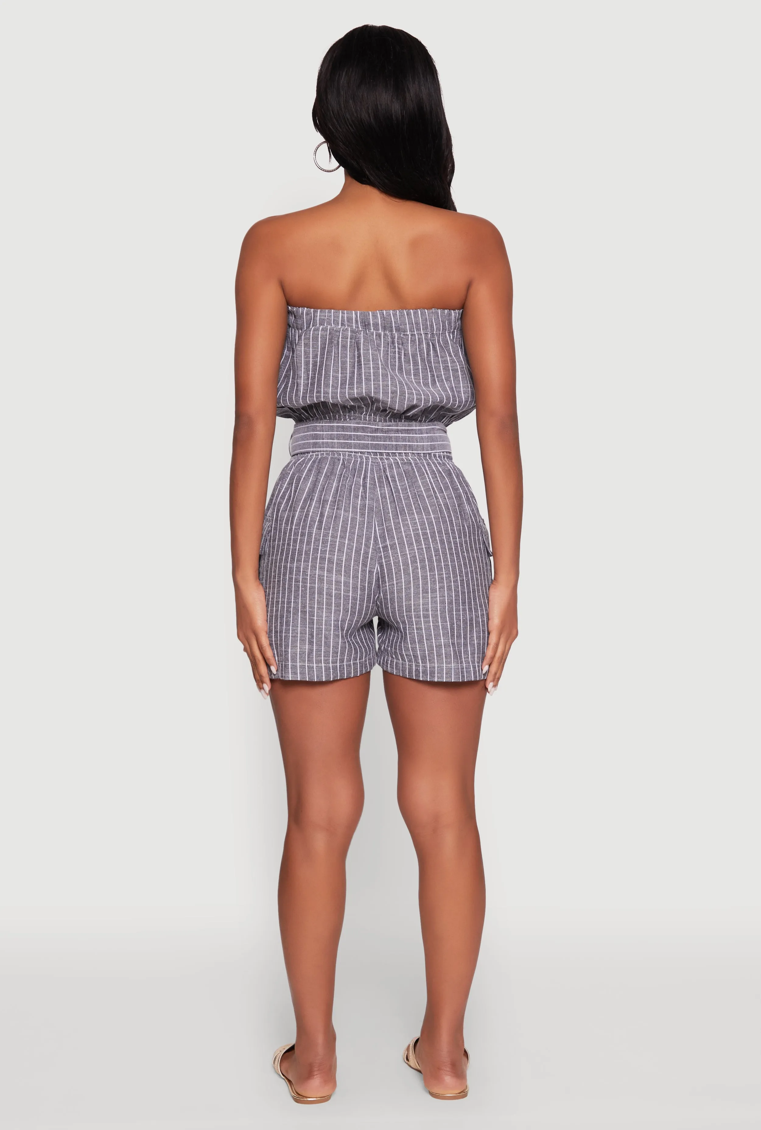 Tie Waist Belted Striped Strapless Cargo Romper sold by Rainbow product image thumbnail 5