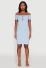 Rib Knit Faux Button Off Shoulder Bodycon Dress sold by Rainbow