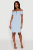 Rib Knit Faux Button Off Shoulder Bodycon Dress sold by Rainbow
