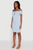 Rib Knit Faux Button Off Shoulder Bodycon Dress sold by Rainbow