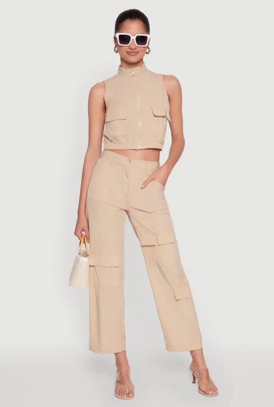 High Waisted Wide Leg Stretch Cargo Pants sold by Rainbow