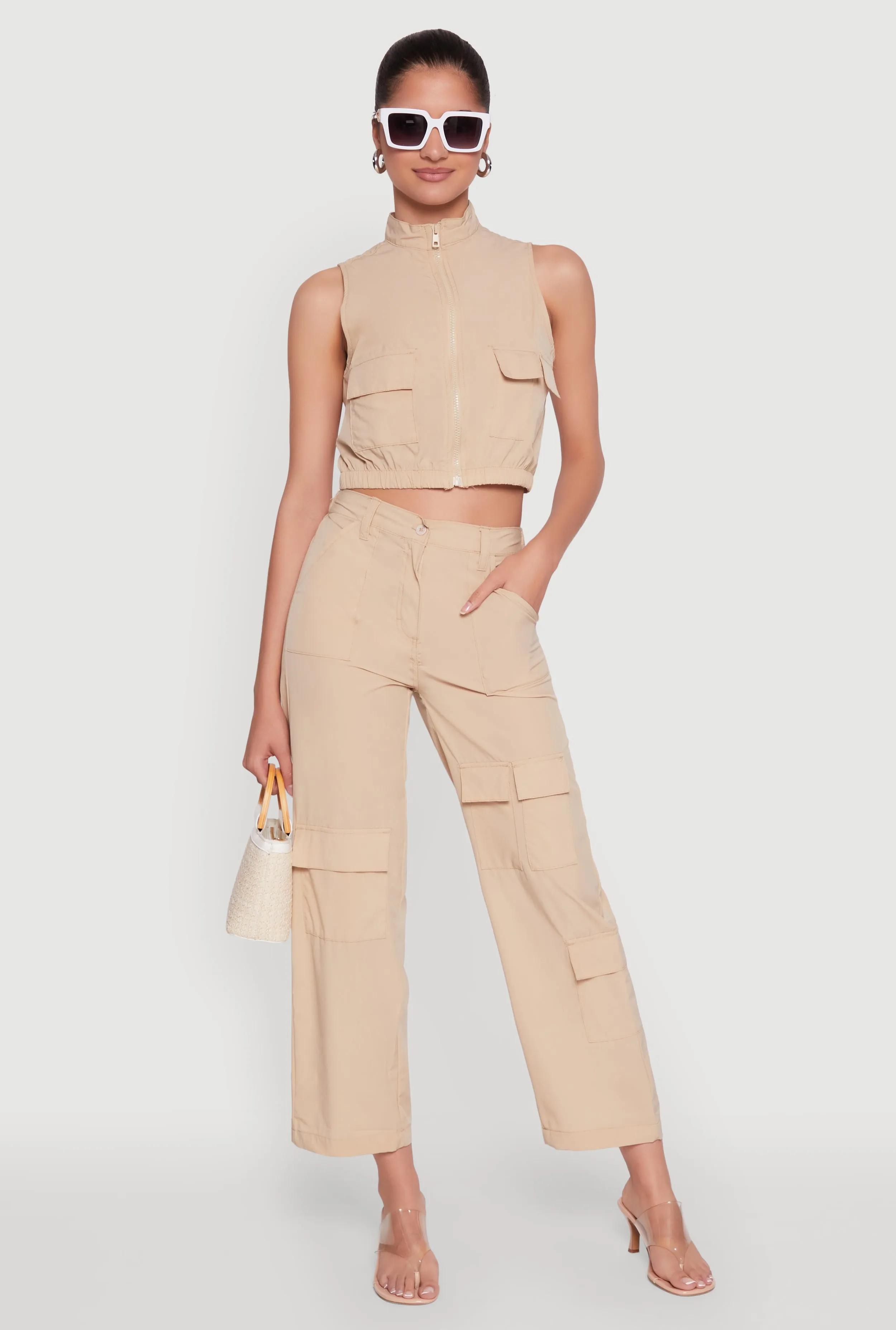 High Waisted Wide Leg Stretch Cargo Pants sold by Rainbow