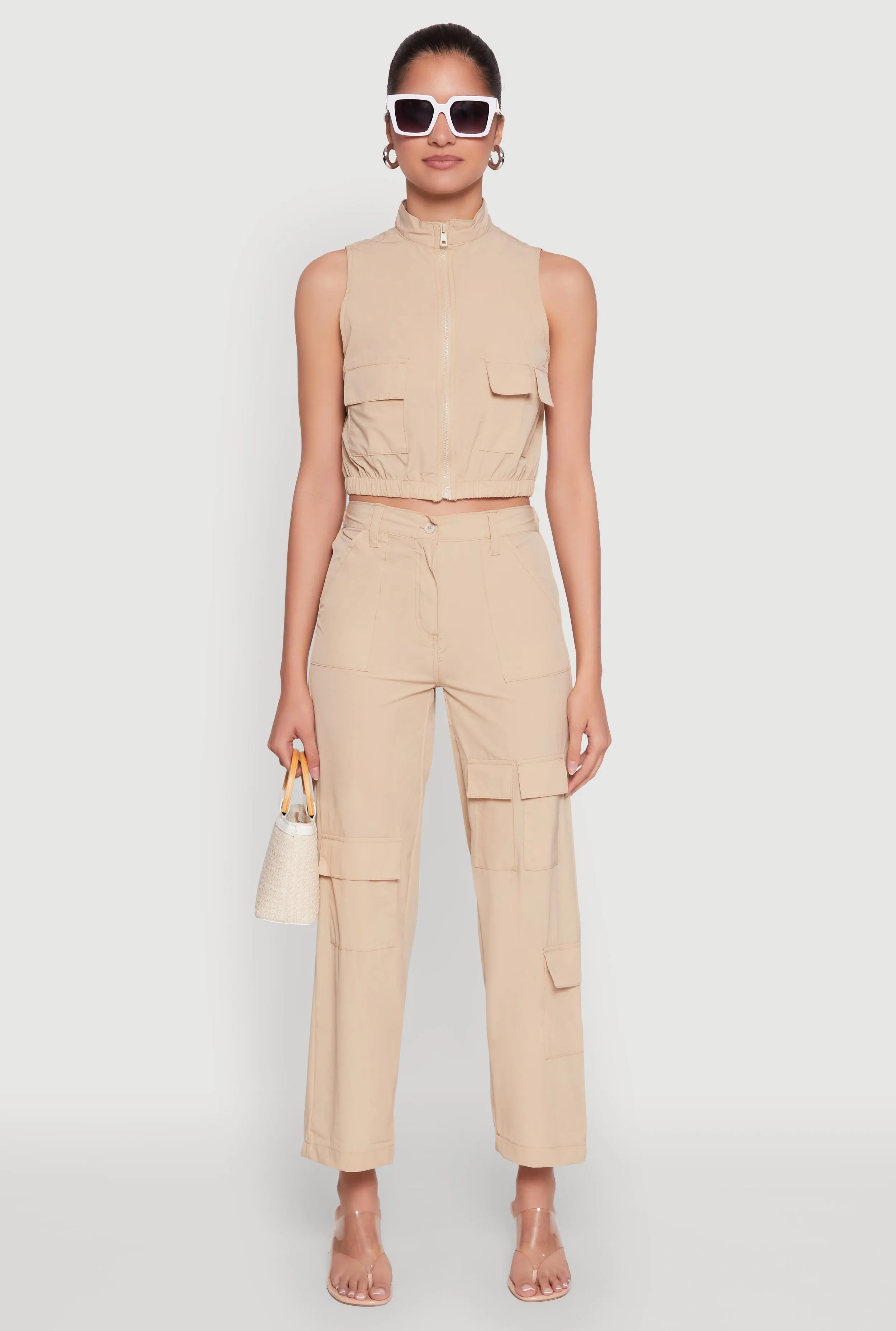 High Waisted Wide Leg Stretch Cargo Pants sold by Rainbow product image thumbnail 2