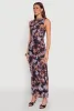 Haute Monde Side Ruched Floral Mesh Dress sold by Rainbow