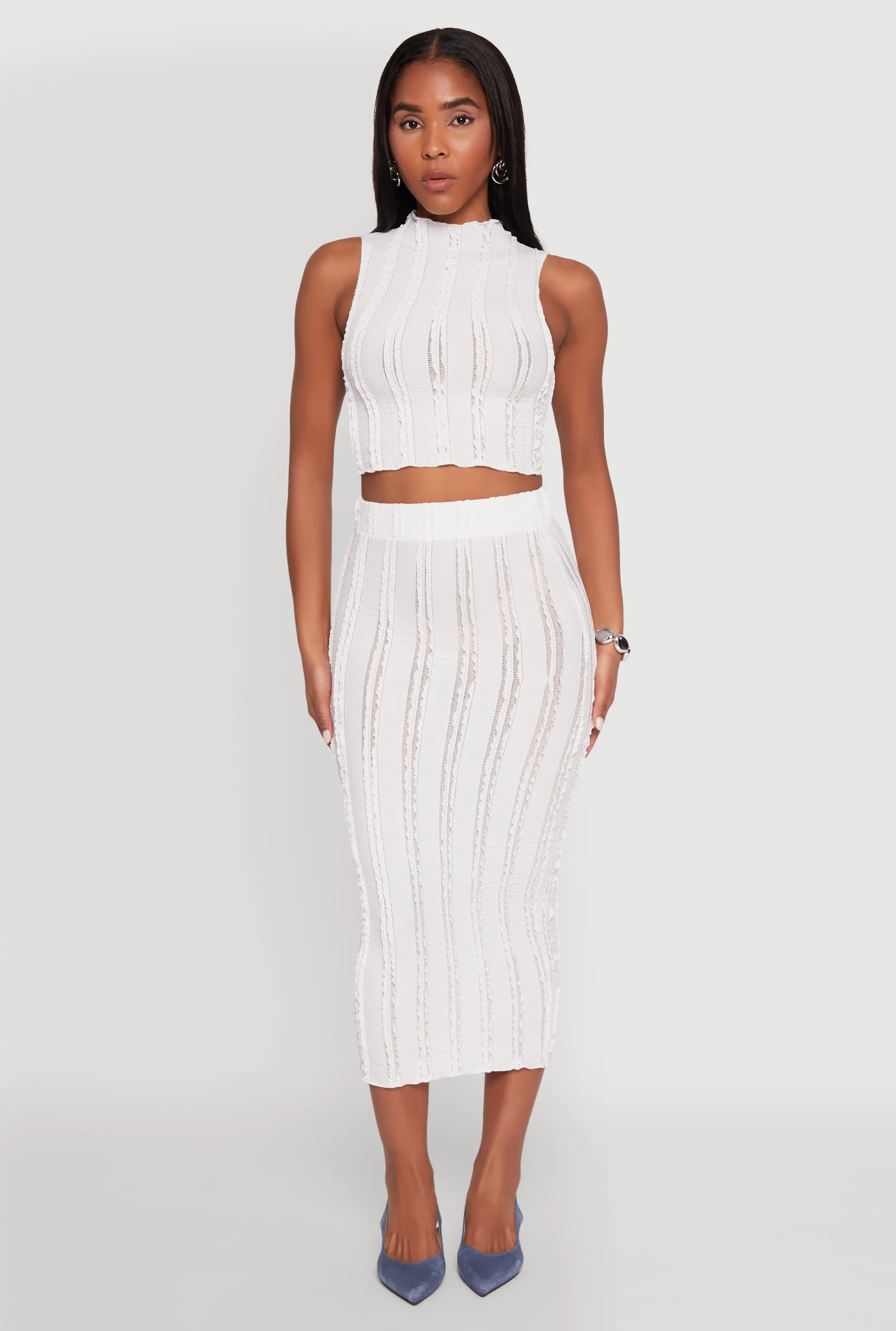 Textured Knit High Waisted Midi Skirt sold by Rainbow