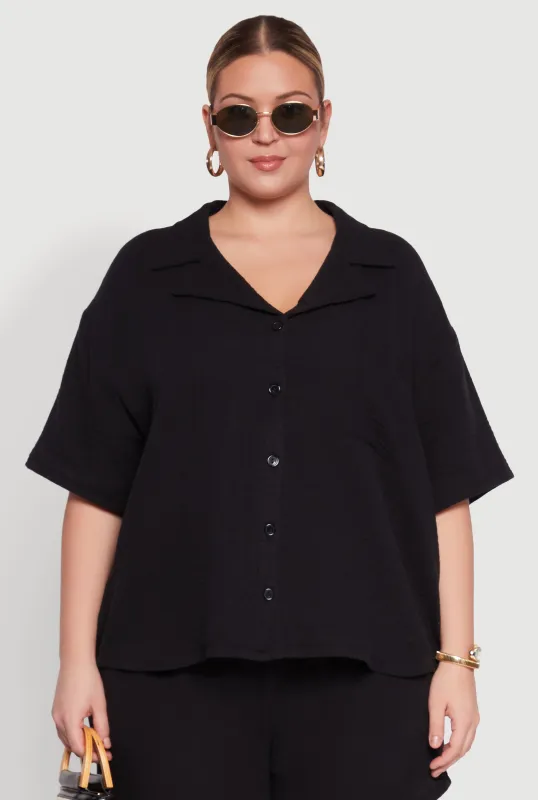 Plus Size Gauze Knit Short Sleeve Shirt sold by Rainbow