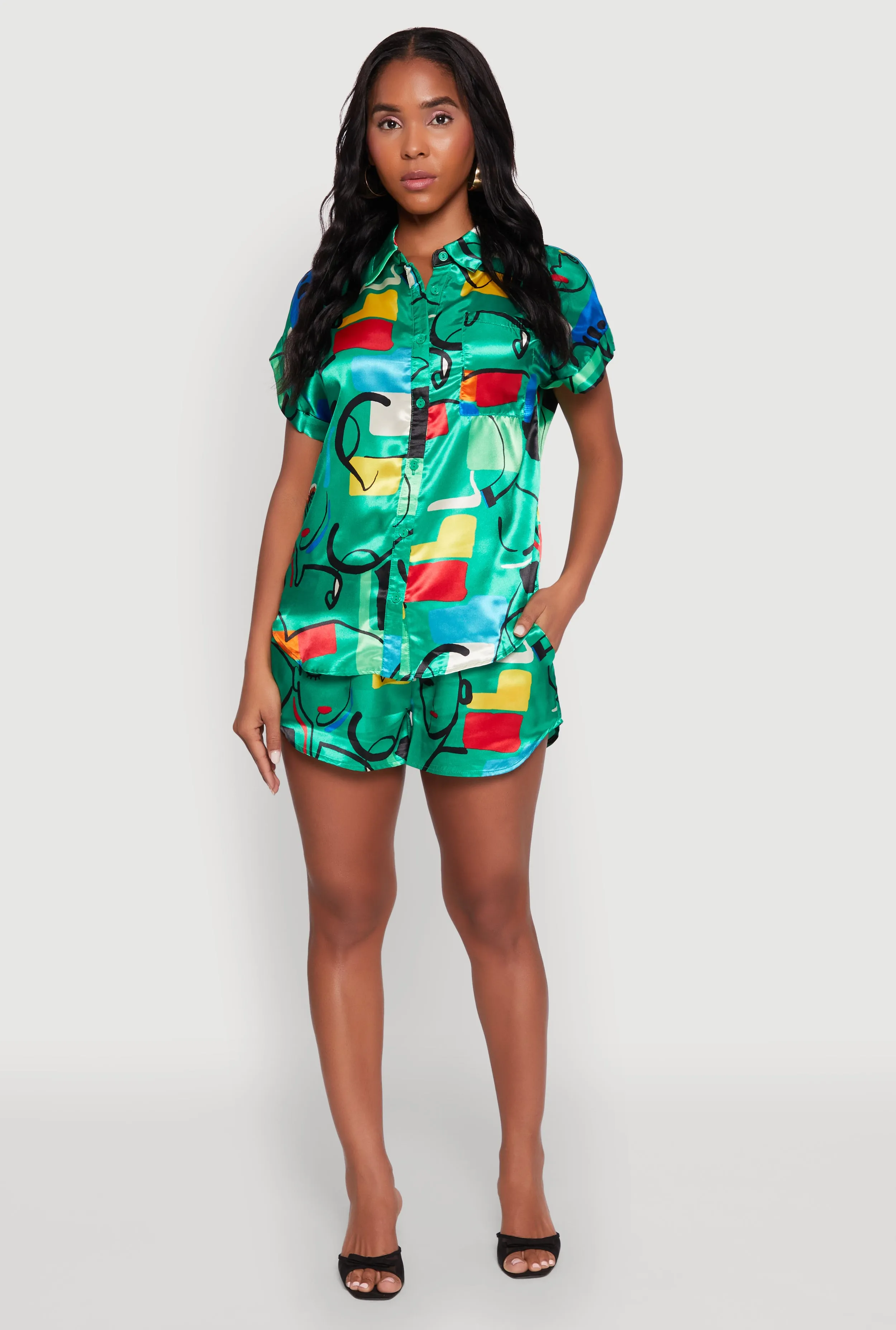 Satin Geometric Print High Waisted Shorts sold by Rainbow product image thumbnail 2