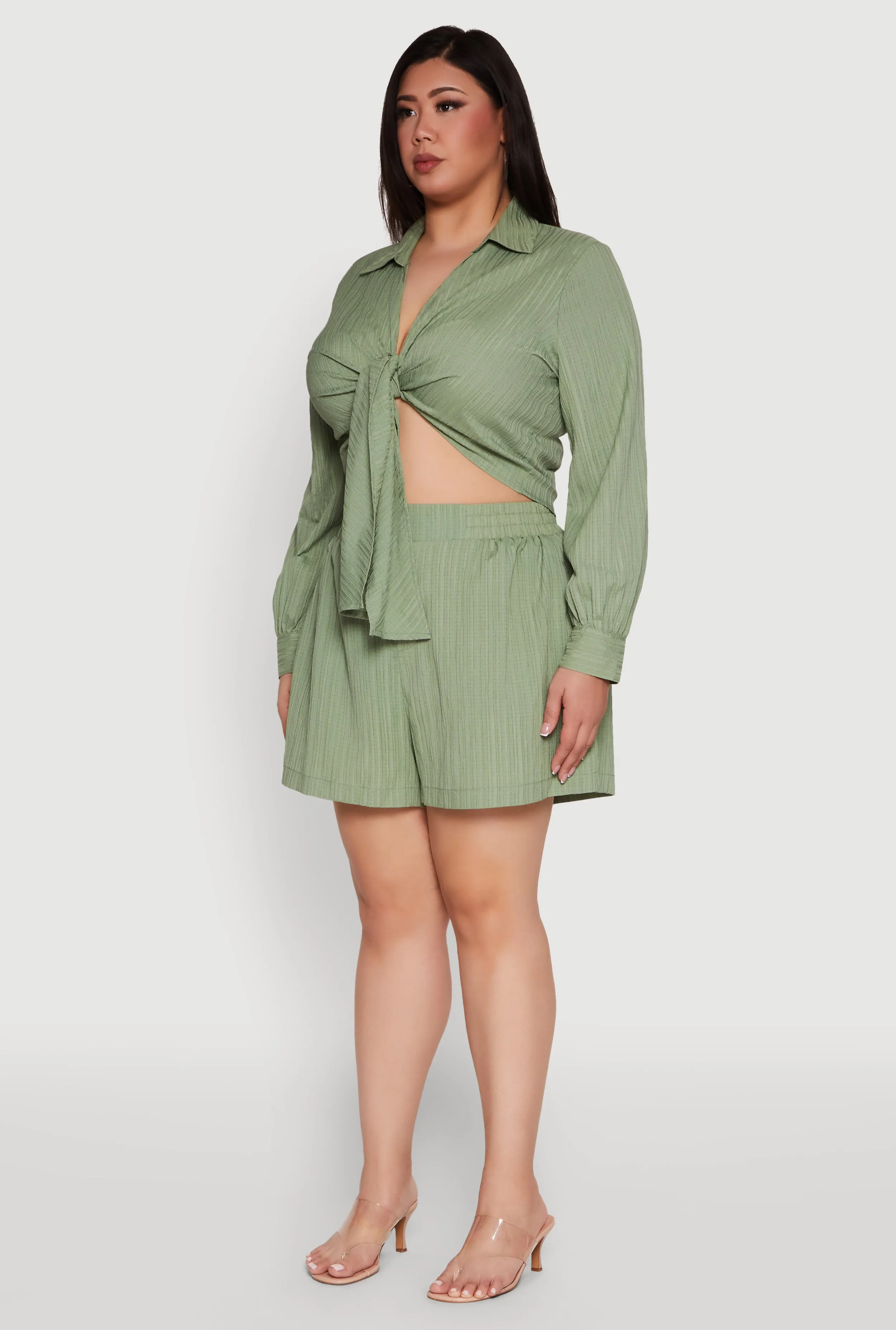 Plus Size Textured Knit Tie Front Crop Top sold by Rainbow product image thumbnail 5