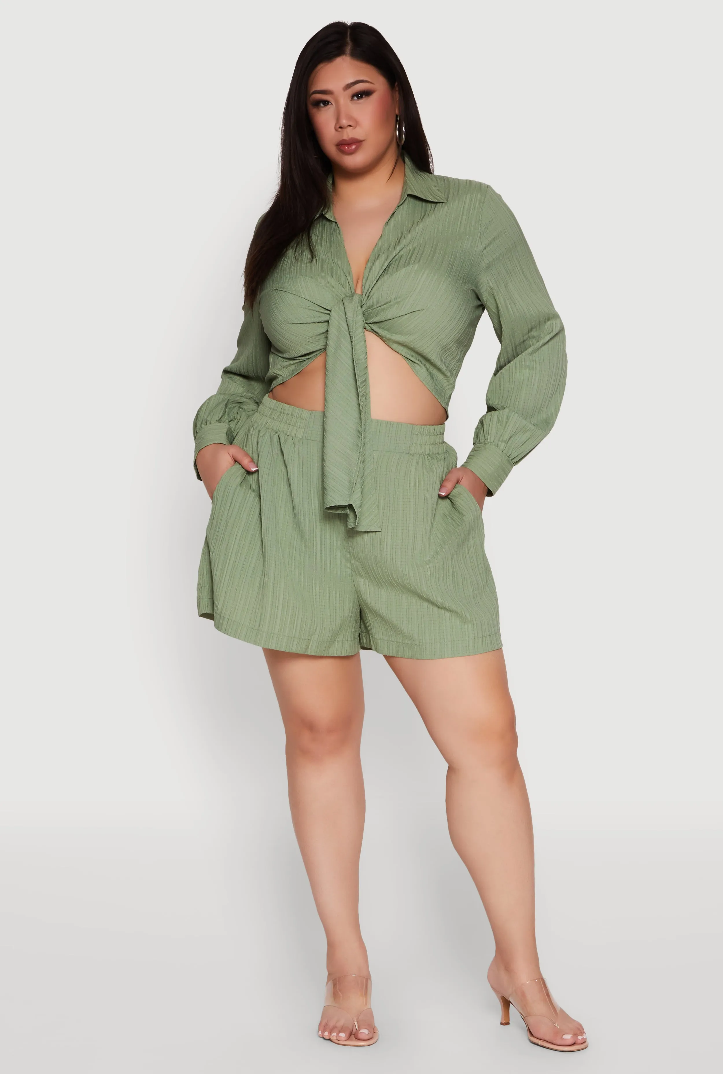 Plus Size Textured Knit Tie Front Crop Top sold by Rainbow product image thumbnail 2